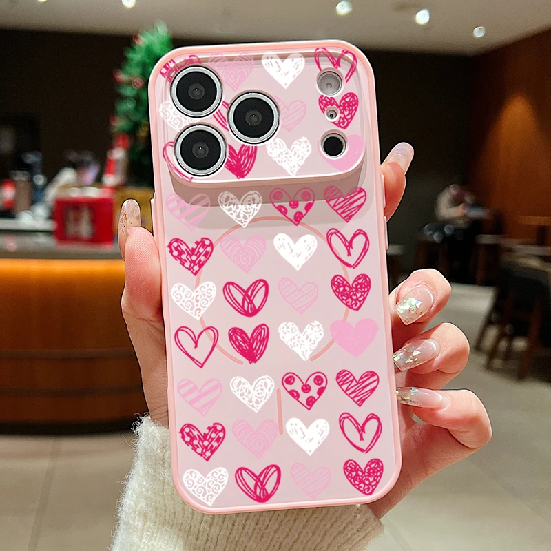 Capa Magnética Rígida Para Iphone 15 Pro Max Com Estampa De Coração (rosa).