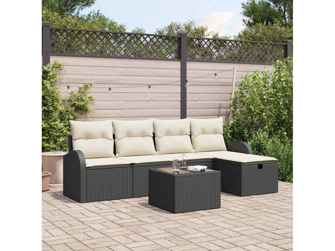 Vidaxl Conjunto De Sofá De Jardim 6 Unid. Preto Vime Pe