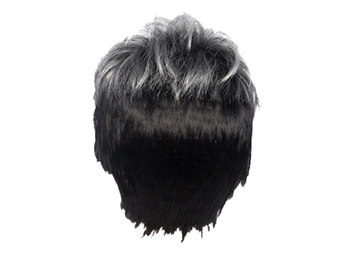 Peruca Masculina Curta E Lisa, Ombré Cinza E Preta, Sintética, Para Cabelos Masculinos, Com Toque Macio E Aparência Realista De Peruca Natural.