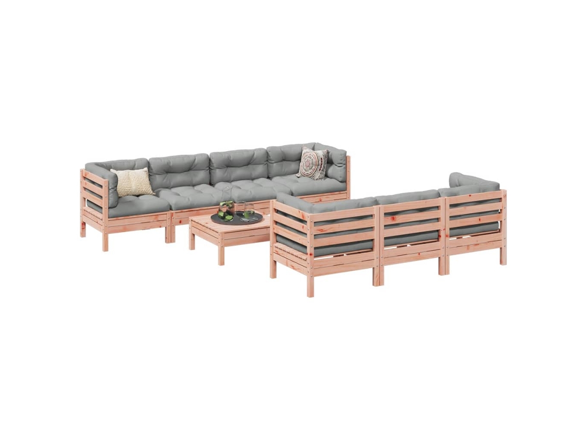 Vidaxl 8 Pcs Conj. Sofás Jardim C/ Almofadões Madeira Abeto-de-douglas