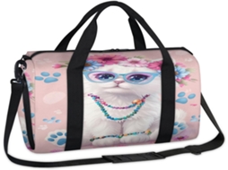 Bolsa Esportiva Floral e Gatinho Tecido Poliéste 45 X 21 5 23 Cm Design PA