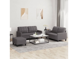 Vidaxl 3 Pcs Conjunto De Sofás C/ Almofadões Couro Artificial Cinzento