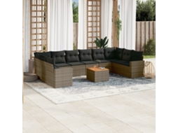 Vidaxl 11 Pcs Conjunto Sofás De Jardim C/ Almofadões Vime Pe Cinzento