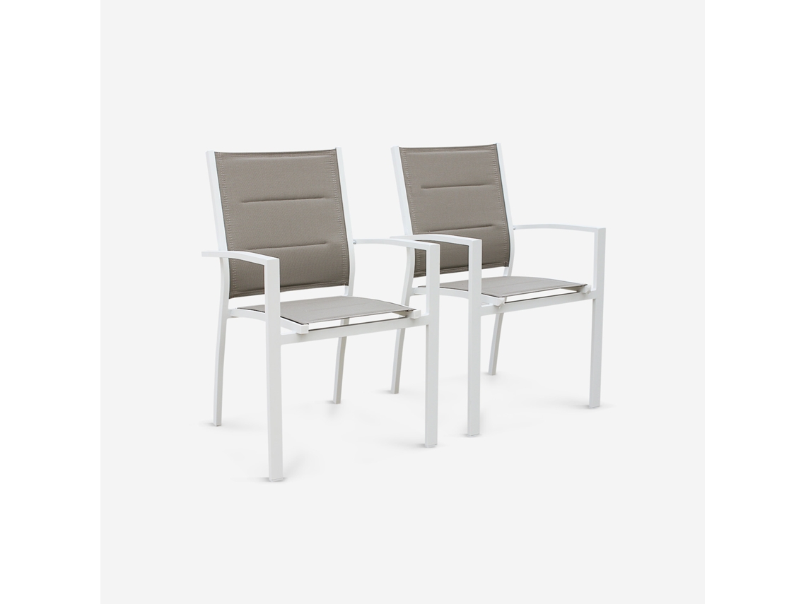 Cadeira De Jardim Empilhável Em Alumínio, Set De 2, Branco E Taupe
