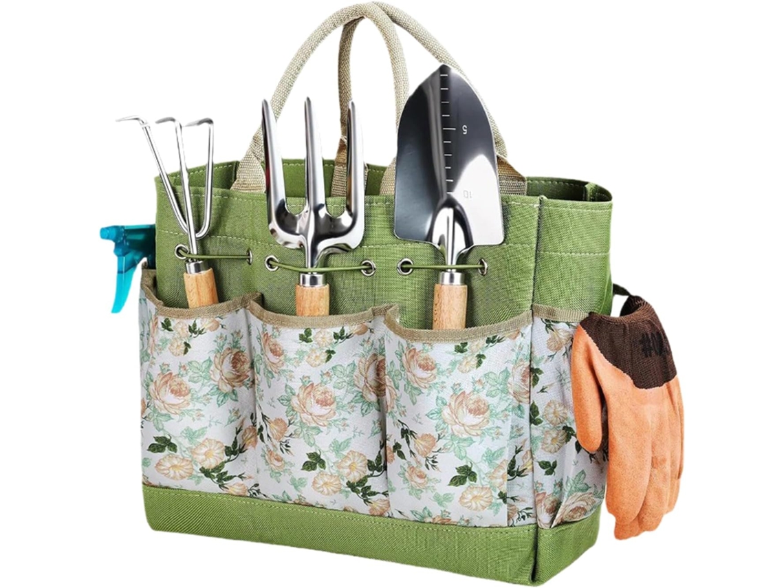 Bolsa resistente para ferramentas de jardinagem com vários compartimentos em tecido Oxford.