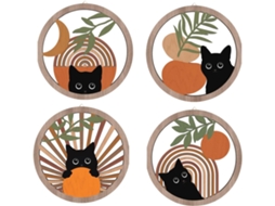 Decora o de Parede com Gatos Pintura Moderna Meados do S Culo Conjunto 4 Pe as Ornamentos Modernos Madeira para VAYOTOY