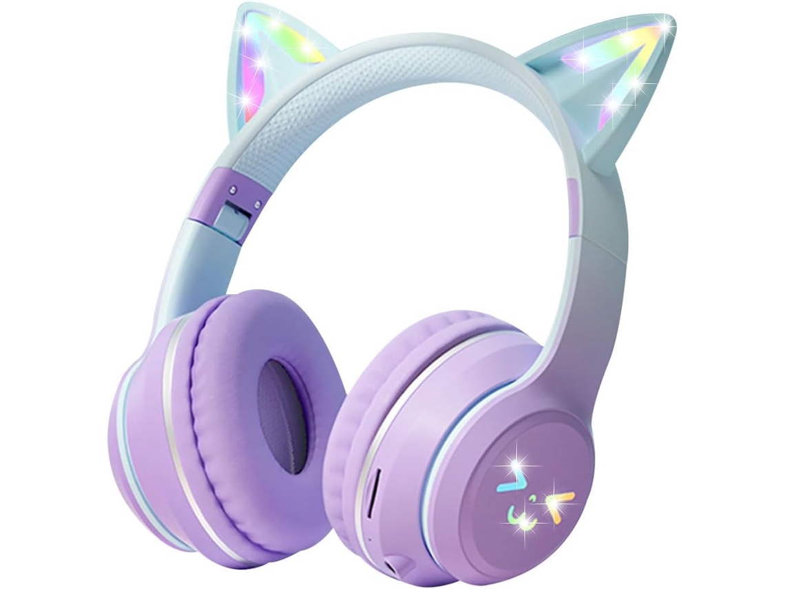 Fones De Ouvido Infantis Com Orelhas Gato, Bluetooth 5 3sem Fio E Com, Com Luzes Rgb Fofas, Dobráveis E Ideais Para