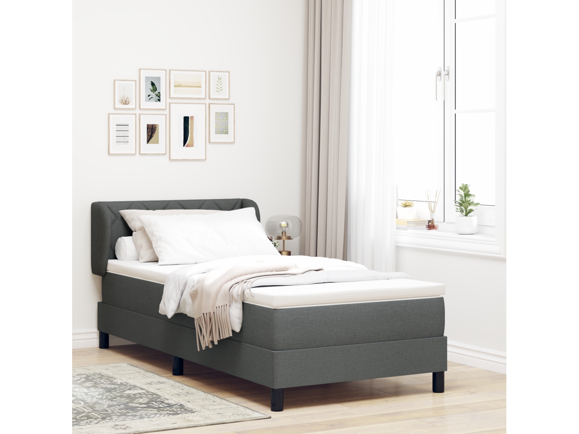 Cama Box Com Colchão Cinza Escuro 90x190 Cm Tecido