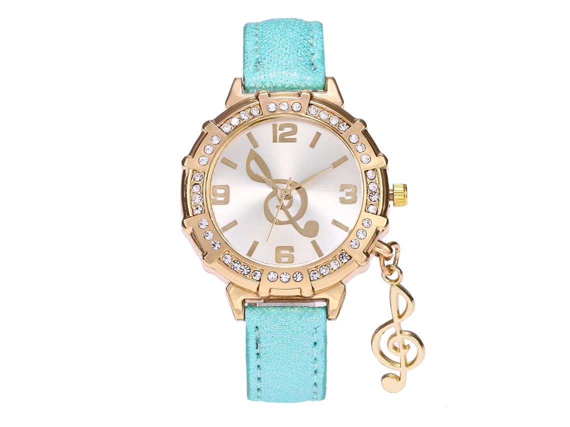 Relógio de Pulseira Feminino com Strass e Pingente de Couro Pu Zhoulianfa (menta)
