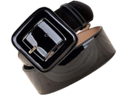 Cinto Feminino Largo Em Couro Envernizado Preto, 100x4,5cm, Ajustável, Estilo Europeu, Acessório De Moda Para Vestidos.