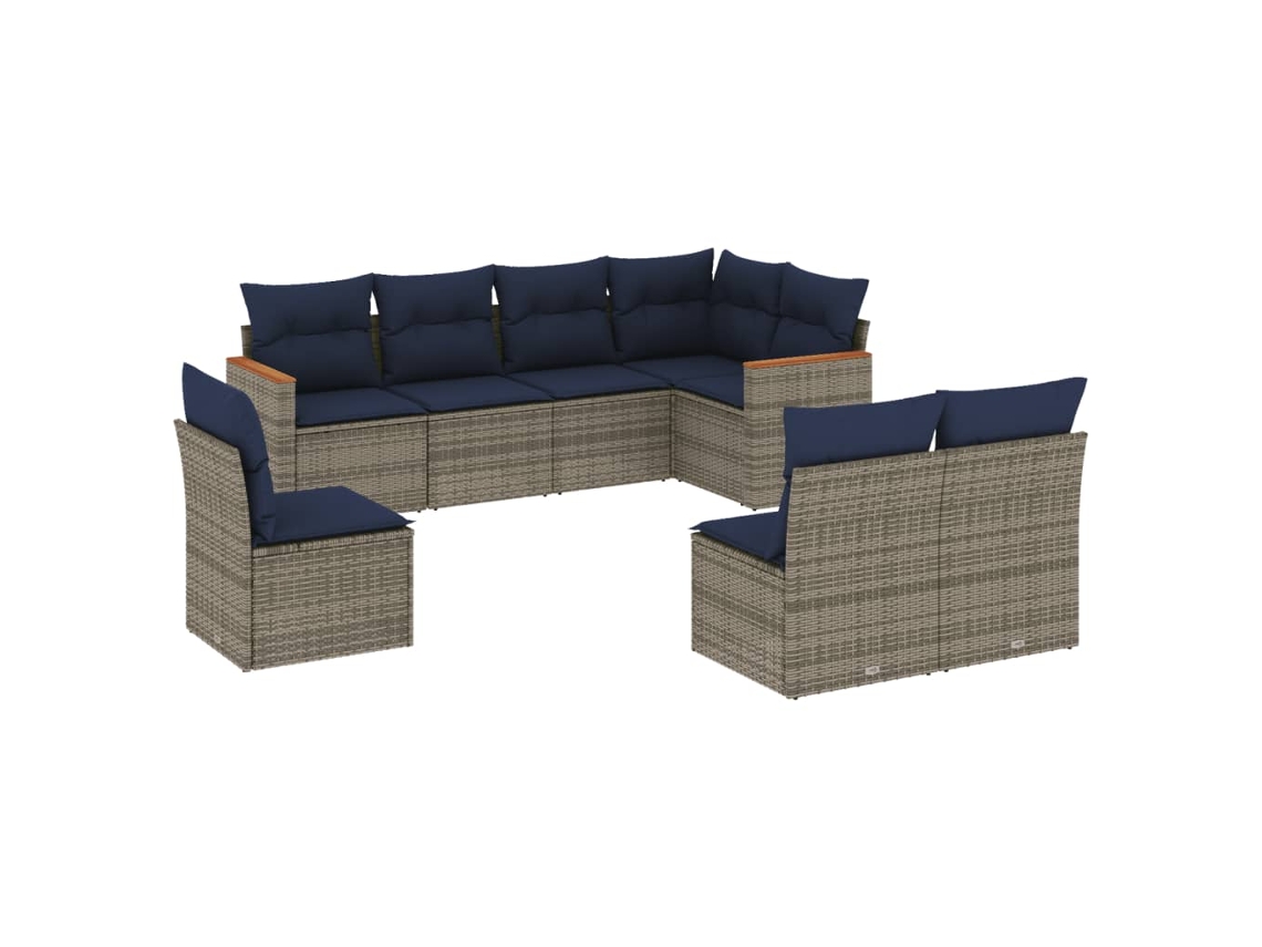 Conjunto de Sofá de Jardim, 8 Peças, Almofadas, Rattan Cinza MAISON EXCLUSIVE