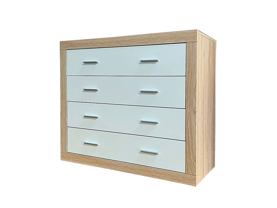 Cômoda Kiara com 4 Gavetas Carvalho e Branco 98X82Cm SALDOSYSTOCKS