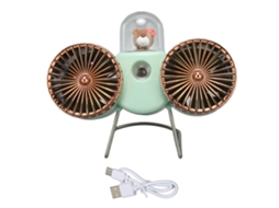 Ventilador Doble Cabeza Usb-c Spray Portátil 3 Velocidades Luz Nocturna Verde
