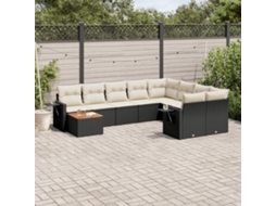 Vidaxl 10 Pcs Conjunto Sofás de Jardim C/ Almofadões Vime Pe Preto
