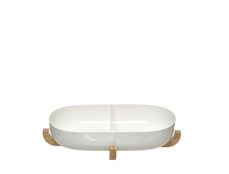 Taca de Porcelana com Base de Bambu 43cm Imporcelos