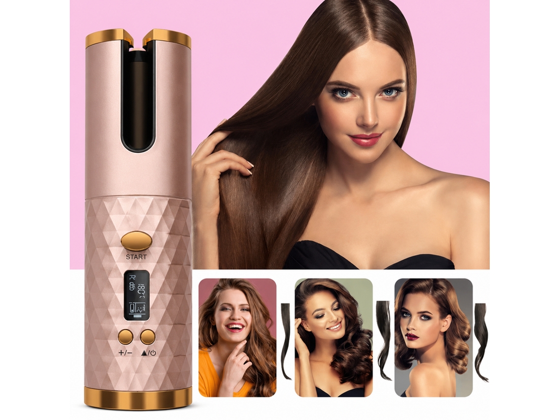 Modelador de Cabelo Automático Sem Fio Rosa de Alta Capacidade YANYXR