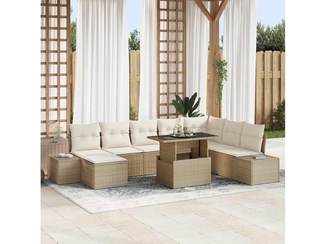Vidaxl Conjunto De Sofá De Jardim 9 Unid. Bege E Creme Vime Pe