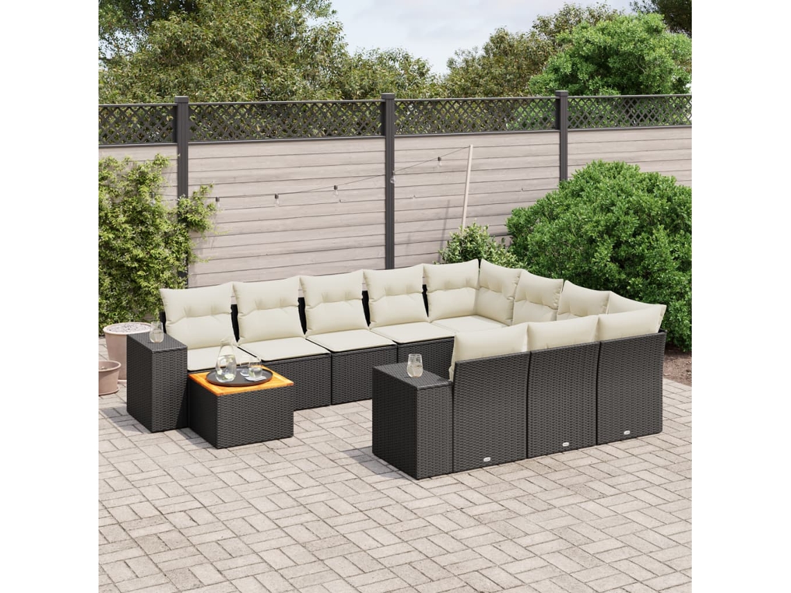 Vidaxl 11 Pcs Conjunto Sofás De Jardim C/ Almofadões Vime Pe Preto