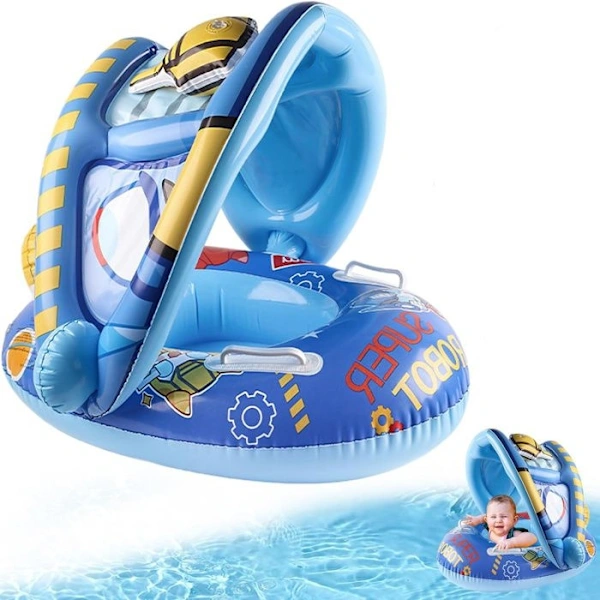 Boia Inflável para Bebês com Guarda sol, Anel de Natação com Proteção, Assento de Piscina, Azul AQUAFORGE