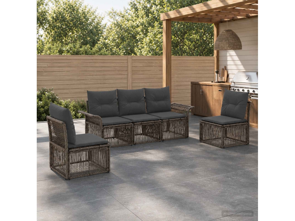 Vidaxl Conjunto De Sofá De Jardim 5 Unid. Cinzento Vime Pe