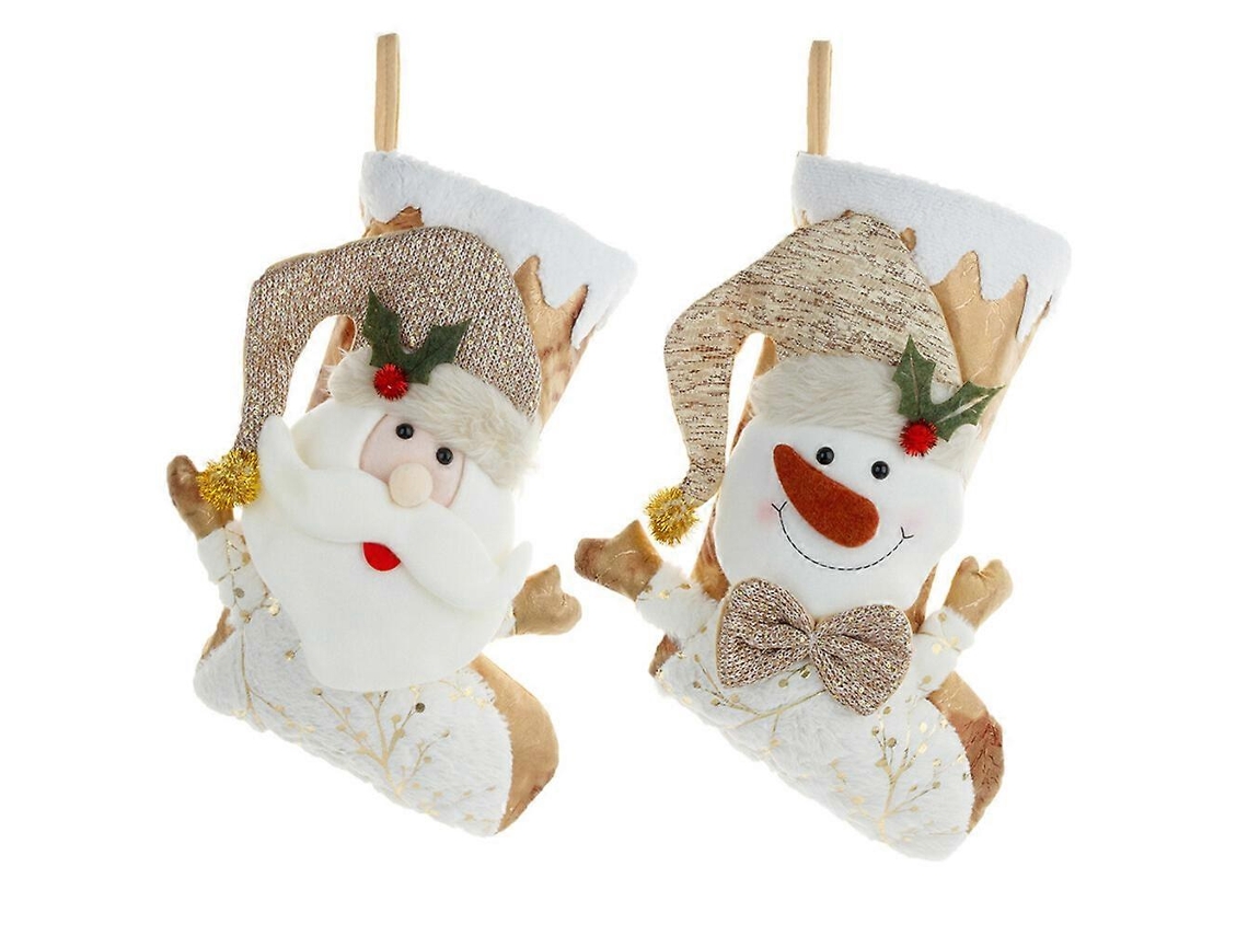 2 Meias De Natal Para Guardar Presentes De Natal, Com Estampa De Papai Noel E Boneco De Neve. Loja Olysi