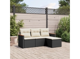 Vidaxl 4 Pcs Conjunto De Sofás Para Jardim C/ Almofadões Vime Pe Preto