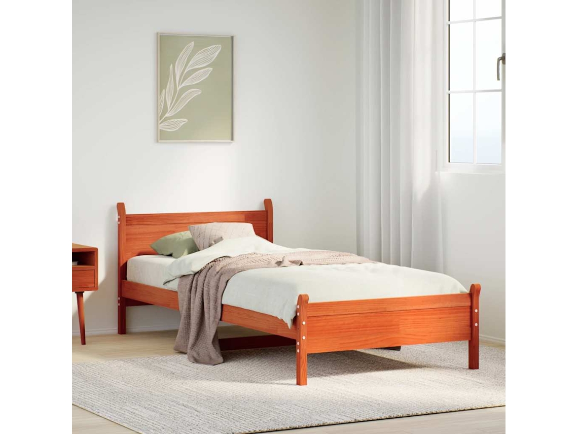 Vidaxl Cama Sem Colchão 100x200 Cm Pinho Maciço Castanho-mel