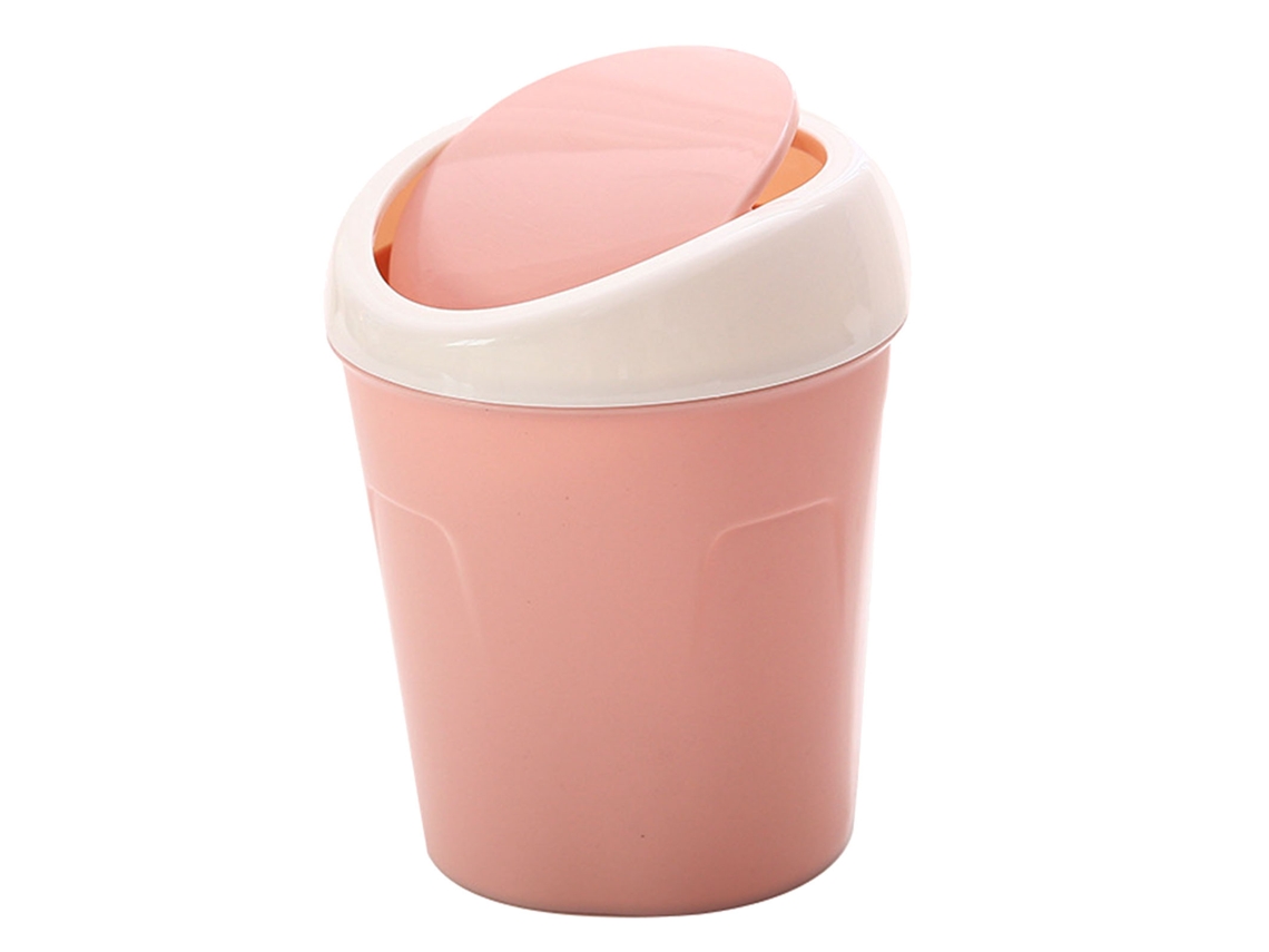 Baok-lixeira De Mesa Plástica Pequena Com Tampa Rosa Para Escritório Lar