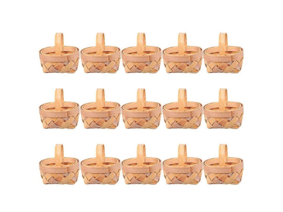 Rebe 15 Cestas Miniaturas de Madeira Tejidas À Mão para Páscoa Crianças Armazenamento Doces Presentes Decoração 6,50x5,00x3,50cm