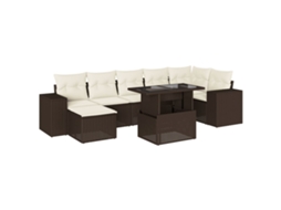 Conjunto de 8 Sofás de Jardim com Almofadões Vime Pe Castanho MAISON EXCLUSIVE (8 pcs)