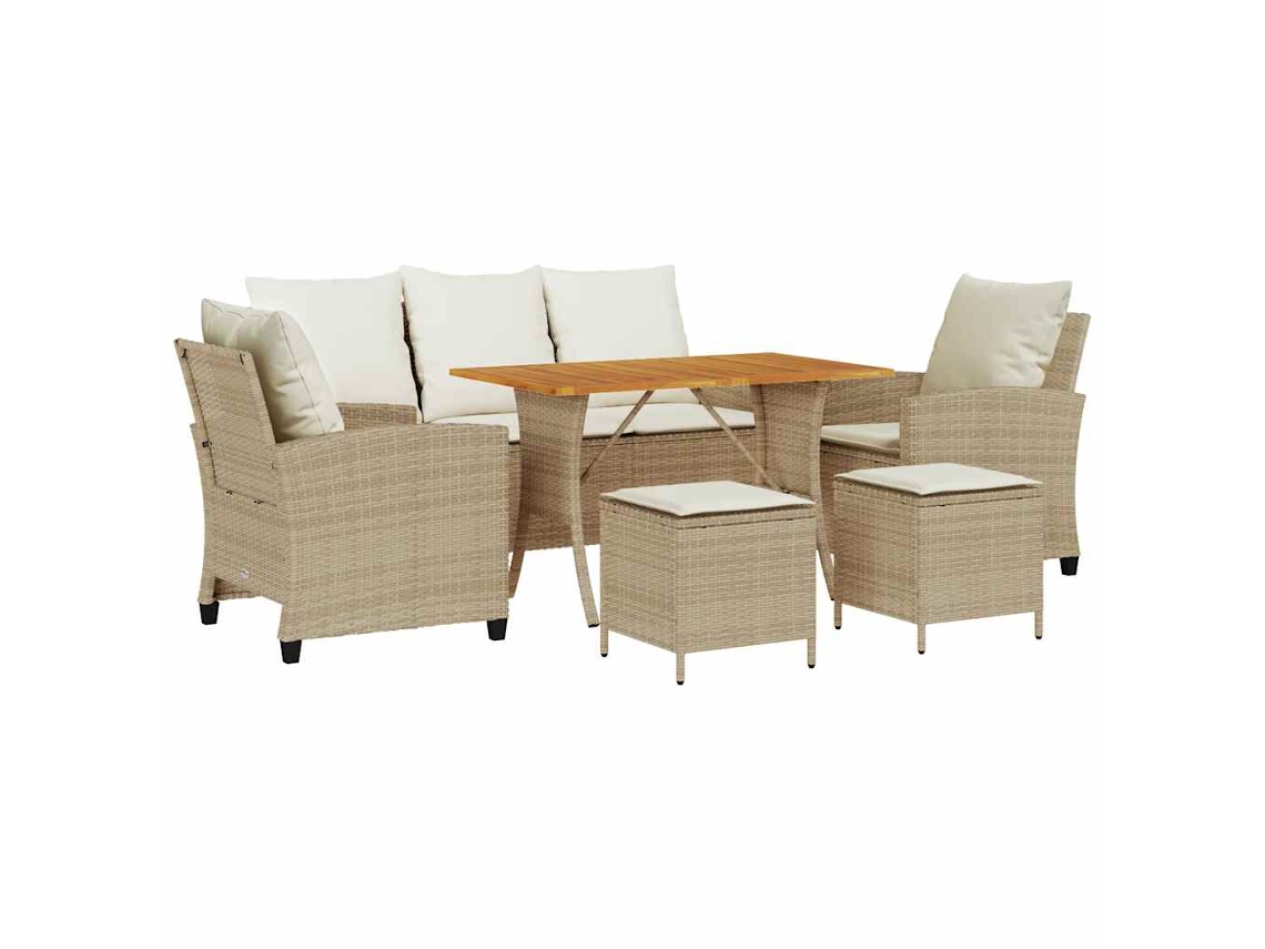 Conjunto de 6 Sofás de Jardim com Almofadões em Vime Bege MAISON EXCLUSIVE