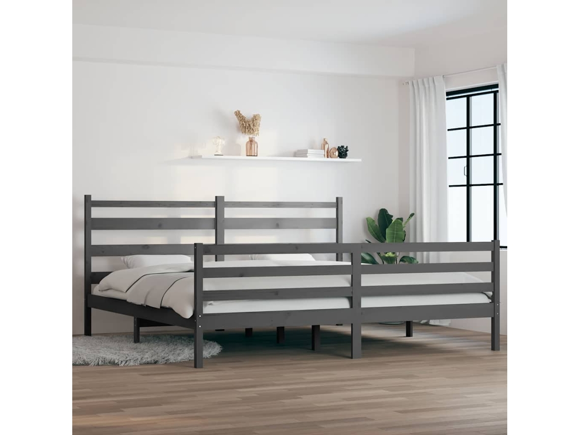 Vidaxl Estrutura De Cama 200x200 Cm Pinho Maciço Cinzento