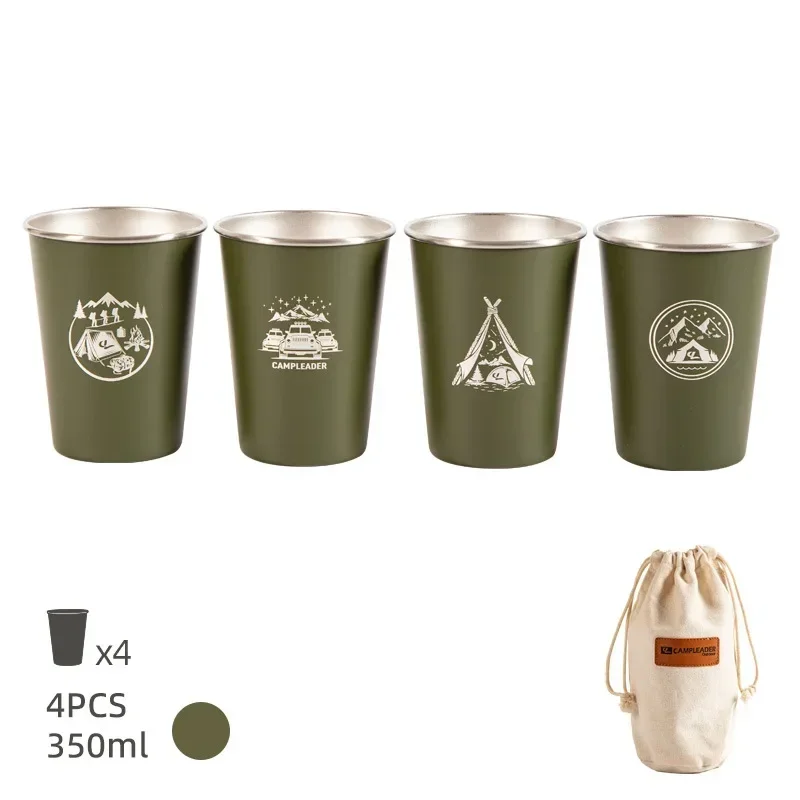 Caneca de Aço Inoxidável 304 para Camping com Bolsa de Armazenamento. MDUG (350 Ml, Verde)