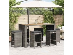 Vidaxl Bancos De Bar P/ Jardim Com Almofadões 6 Pcs Vime Pe Cinzento