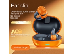 Auriculares Bluetooth True Wireless 5.3 de Condução Óssea com Clipe de Orelha para desportos com Microfone de Redução de Ruído Laranja