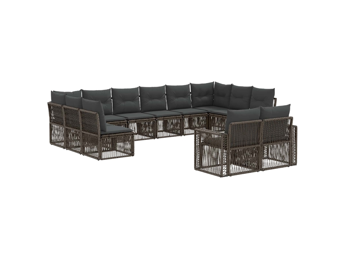 Vidaxl Conjunto De Sofá De Jardim 12 Pcs Cinza E Cinza Escuro Vime Pe