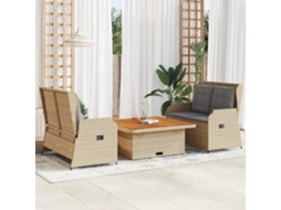 Vidaxl 3 Pcs Conjunto Lounge De Jardim Com Almofadões Vime Pe Bege