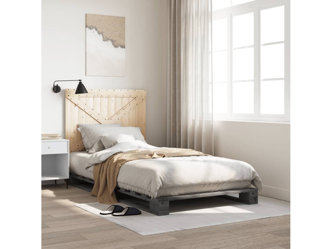 Vidaxl Estrutura De Cama Com Cabeceira 100x200cm Pinho Maciço Cinza