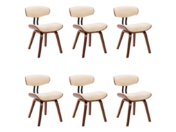 Conjunto 6 Cadeiras jantar VIDAXL madeira curvada e couro artificial creme