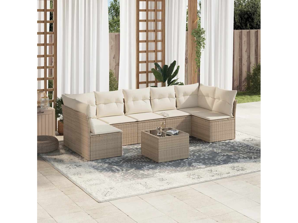 Vidaxl 8 Pcs Conjunto De Sofás P/ Jardim Com Almofadões Vime Pe Bege