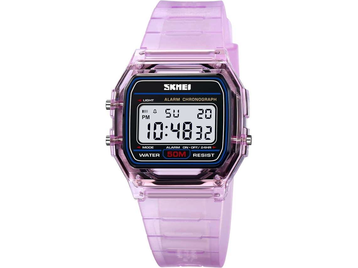 Lurelia Relógio Digital, Visor Digital, Led, Cronómetro, Alarme, Data/calendário, 33 Mm, 7mm, Aço Inoxidável, Resistente À Água 30m, Branco