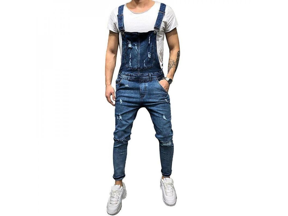 2026 calças Jeans Overalls Rasgadas para Homens com Bolsos Jumpsuits Dungarees M Azul Oscuro