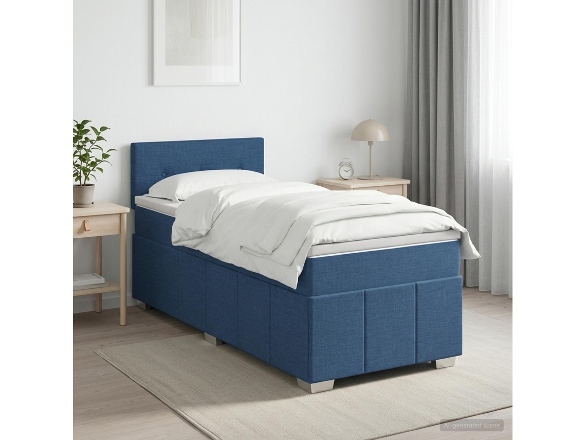 Vidaxl Cama Box Spring Com Colchão Azul 100 X 200 Cm Tecido