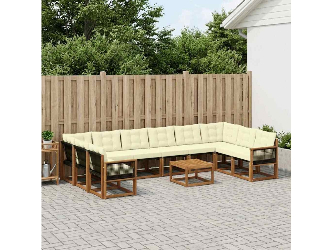 Vidaxl Conjunto De Sofás Para Exterior 11 Pcs Natural E Creme