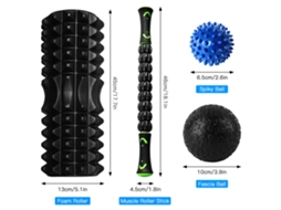 Kit de massagem 5 em 1 para alívio muscular com rolo, bola sagital e apoio de braço.