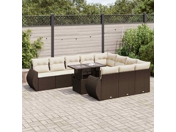Vidaxl 11 Pcs Conjunto Sofás De Jardim C/ Almofadões Vime Pe Castanho