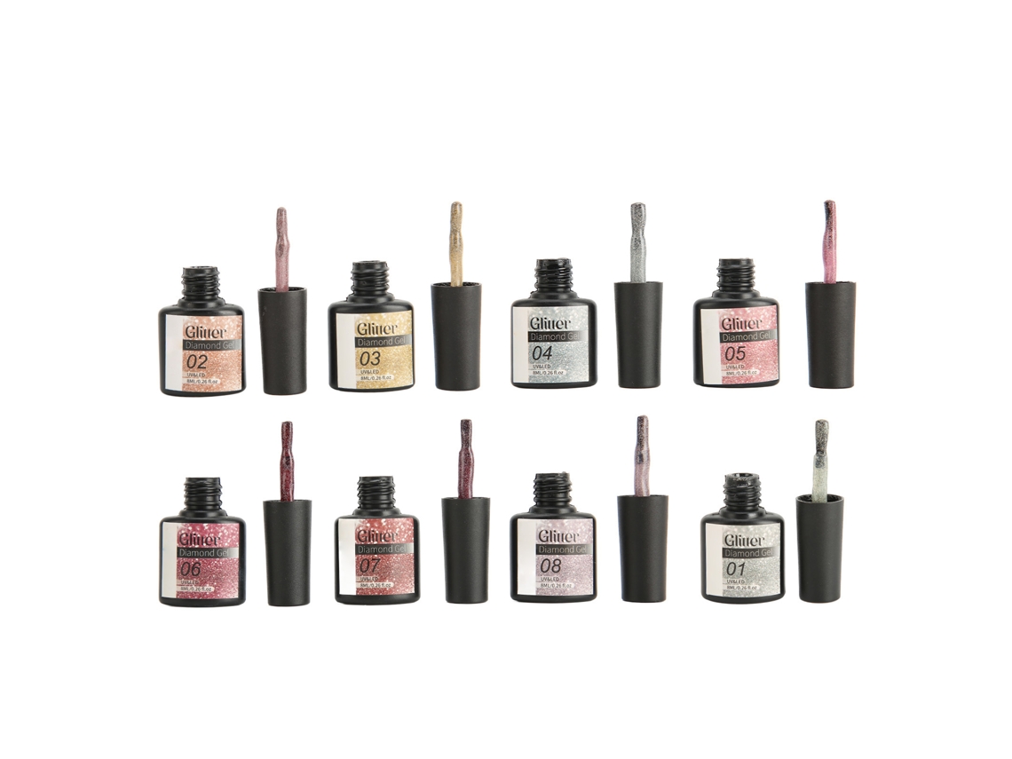 8pcs Esmalte De Gel De Unhas Com Glitter Brilhante E Duradouro Para Salão E Uso Diário