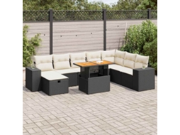 Vidaxl 9 Pcs Conjunto Sofás Jardim C/ Almofadões Vime Pe/acácia Preto