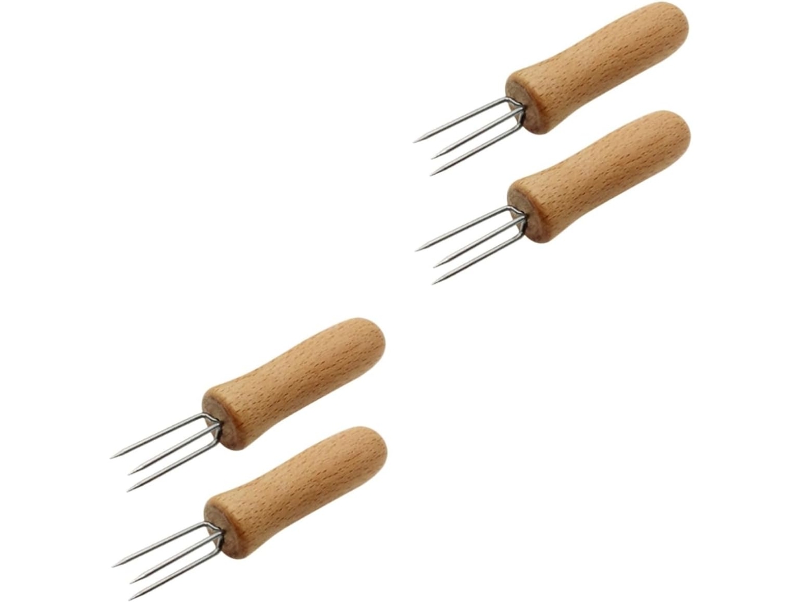 Besportble Conjunto De 4-garfos Para Frutas Em Aço Inoxidável Com Cabos Madeira Churrasco E Culinária Utensílios