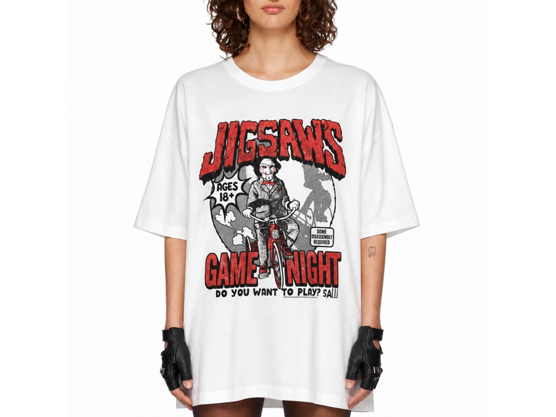 Rockinstone Saw Movie Game Night White Adult T-shirt Size:l